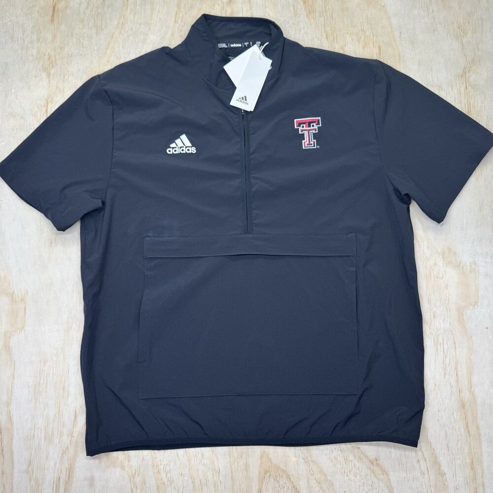 NEW Texas Tech Red Raiders adidas Coach ¼ Zip Woven Short Sleeve Jacket LG